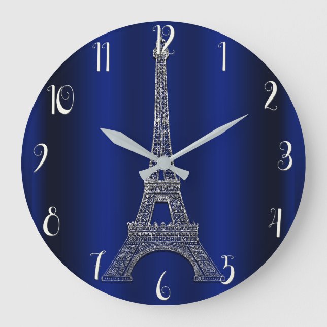 Reloj Redondo Grande Azul real y encanto moderno de París de la torre (Anverso)