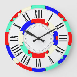 Reloj Redondo Grande Azul rojo brillante, rompecabezas blanco