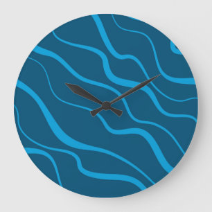 Reloj Redondo Grande Azul, simple, moderno, abstracción de onda fría