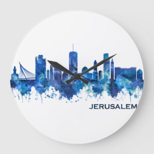 Reloj Redondo Grande Azul Skyline de Jerusalén