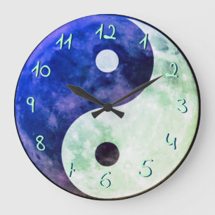 Reloj Redondo Grande Azul Verde Cian Yin Yang Luna Números Europeos