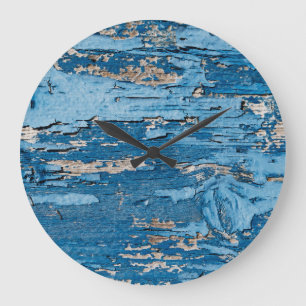 Reloj Redondo Grande Azul vintage: Vieja textura de madera