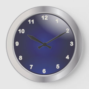 Reloj Redondo Grande Azul y metal plateado elegantes con los números