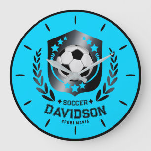 Reloj Redondo Grande Azul y Negro Personalizado Fútbol Texto Personaliz