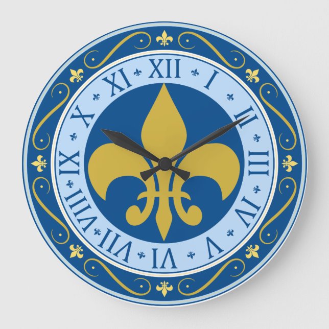 Reloj Redondo Grande Azul y oro Fleur-de-Lis (Anverso)