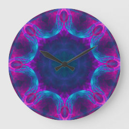 Reloj Redondo Grande Azul y rosa Neon Kaleidoscopio Oscuro No Números