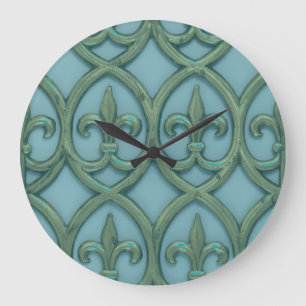 Reloj Redondo Grande Azul Y Verde Fleur-de-lis