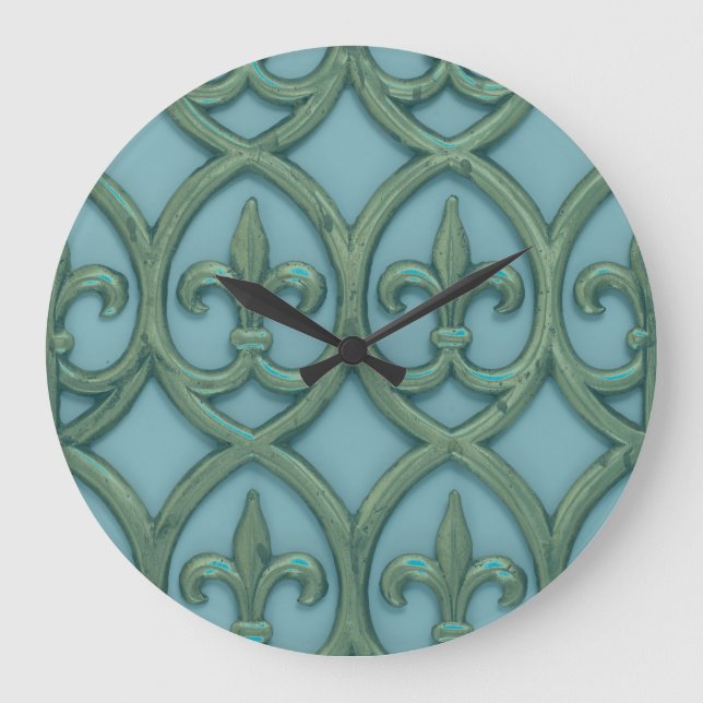 Reloj Redondo Grande Azul Y Verde Fleur-de-lis (Anverso)