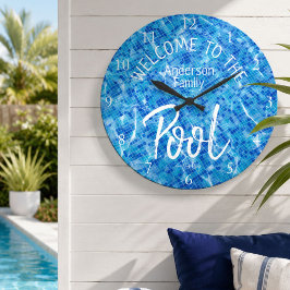 Reloj Redondo Grande Azulejo Acuático Personalizado Bienvenido a la Pis