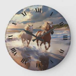 Reloj Redondo Grande Azulejo de cerámica de los caballos