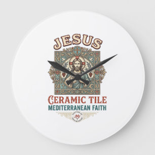 Reloj Redondo Grande Azulejo de Jesús Mediterráneo Fe Azulejo de Jesús