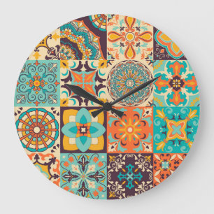 Reloj Redondo Grande Azulejos coloridos Montaje de mosaicos tradicional