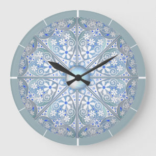 Reloj Redondo Grande Azulejos de cerámica azul