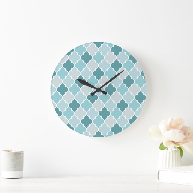 Reloj Redondo Grande Azules Marroquíes, Latticework, quatrefoil (Hogar)