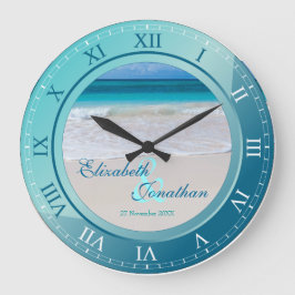 Reloj Redondo Grande Azules turquesas tropicales del aniversario de