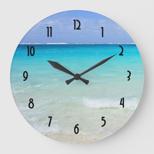 Reloj Redondo Grande Azure Blue Caribbean Tropical Beach (Anverso)