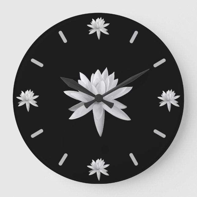 Reloj Redondo Grande B/W Lily Lotus Art Guay Trendy Unique (Anverso)