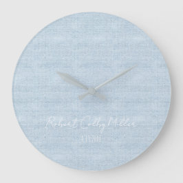 Reloj Redondo Grande Baby blue Linen Fabric Full Name Date Nursery