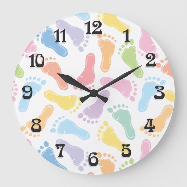 Reloj Redondo Grande Baby Footprints Gender Neutral Wall Clock (Anverso)