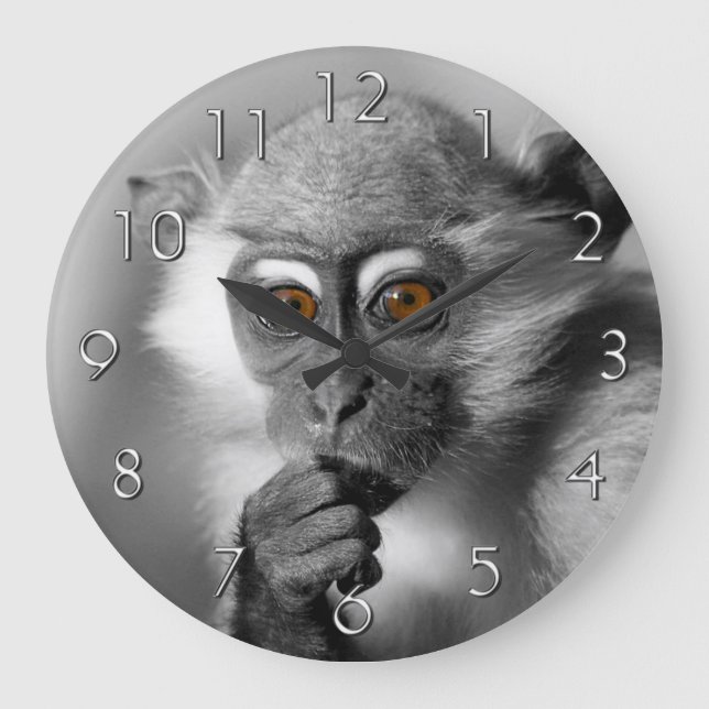 Reloj Redondo Grande Baby Mangabey Monkey (Anverso)