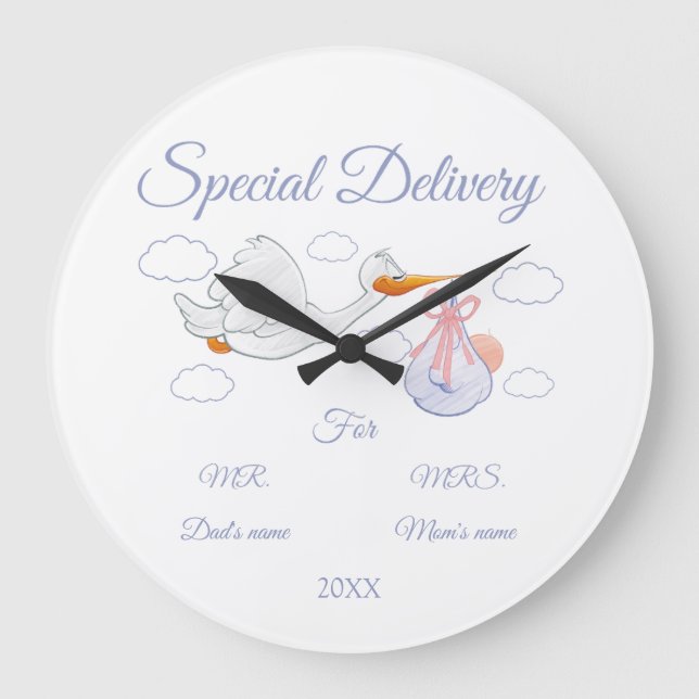 Reloj Redondo Grande Baby Shower, Padres - para - ser un regalo Persona (Anverso)