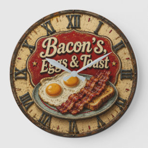 Reloj Redondo Grande Bacon Eggs & Toast Farmhouse Breakfast Kitchen