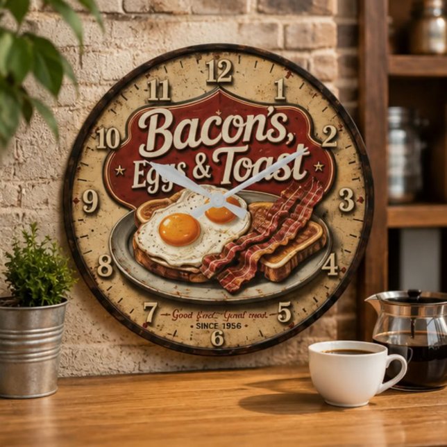 Reloj Redondo Grande Bacon Eggs & Toast Farmhouse Breakfast Kitchen (Subido por el creador)