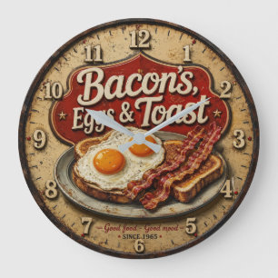 Reloj Redondo Grande Bacon Eggs & Toast Rustic Farmhouse Kitchen