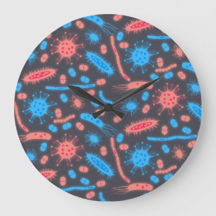 Reloj Redondo Grande Bacteria Brillante Microorganismo rosa azul