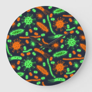 Reloj Redondo Grande Bacteria Brillante Microorganismo tóxico naranja v