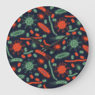 Reloj Redondo Grande Bacteria Brillante Microorganismo verde rojo