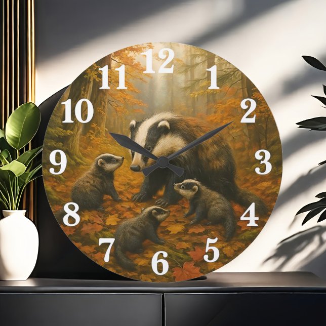 Reloj Redondo Grande Badger family in autumn woods (Subido por el creador)