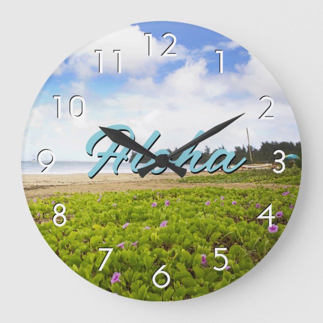 Reloj Redondo Grande Bahía Aloha Hanalei, playa Kauai Hawaii / Tu texto (Anverso)