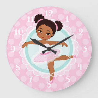Reloj Redondo Grande Bailarina afroamericana de ballet rosa