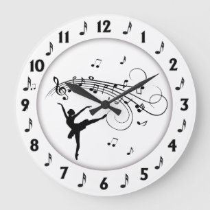 Reloj Redondo Grande Bailarina bailando con notas musicales