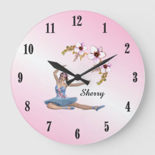 Reloj Redondo Grande Bailarina de Azul Nombre Personalizado Números Neg