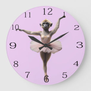 Reloj Redondo Grande Bailarina De Ballet De Mono Gibbon En Un Tutu,