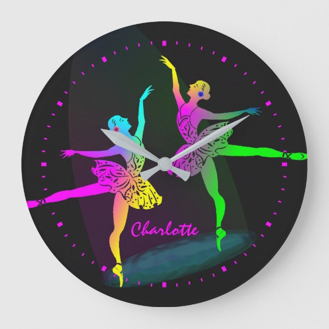 Reloj Redondo Grande Bailarines de ballet Rainbow Girly (Anverso)