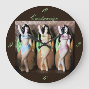 Reloj Redondo Grande Bailarines hula hawaianos Thunder_Cove
