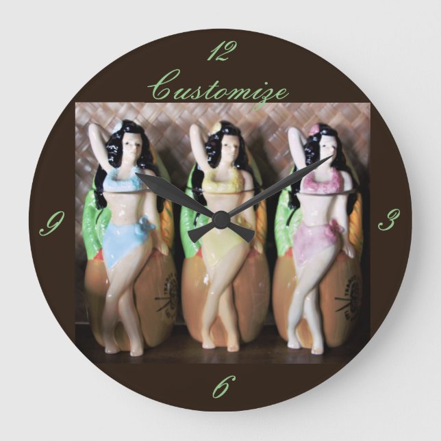 Reloj Redondo Grande Bailarines hula hawaianos Thunder_Cove (Anverso)