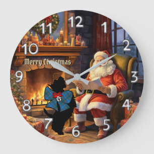 Reloj Redondo Grande Bain Scottie Dog & Santa Personalized Xmas