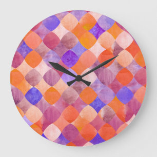 Reloj Redondo Grande Balanzas de peces árabes geométricas de acuarela.
