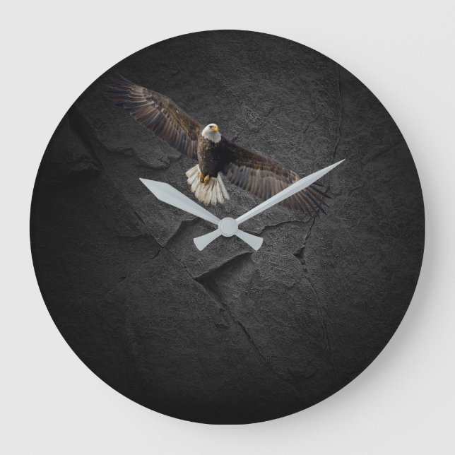 Reloj Redondo Grande Bald Eagle On Black Rock  (Anverso)