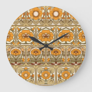 Reloj Redondo Grande Baldosa cerámica: estilo Art Nouveau.