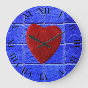 Reloj Redondo Grande Baldosas azules fondo con corazón