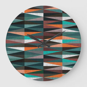 Reloj Redondo Grande Baldosas de diamante: mosaico de colores en el sue
