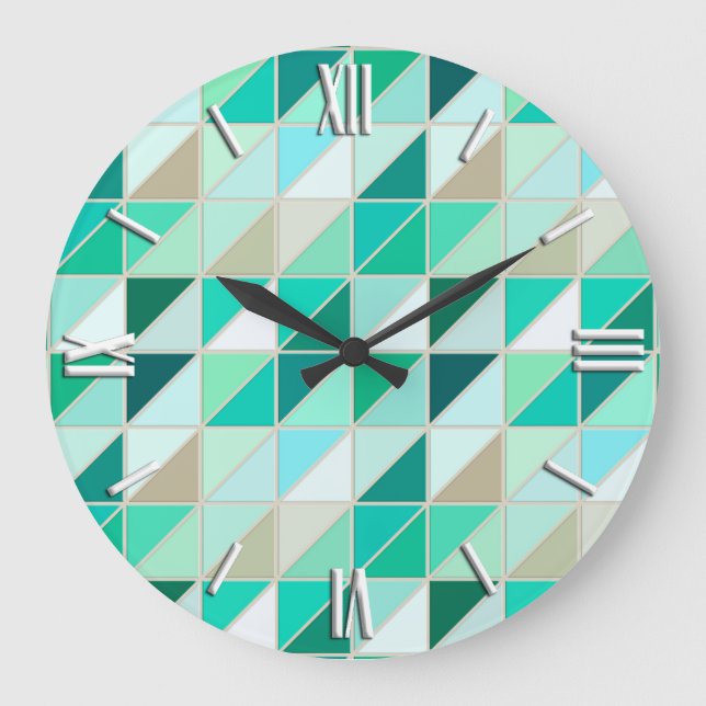 Reloj Redondo Grande Baldosas de mosaico - tonos verde marino (Anverso)