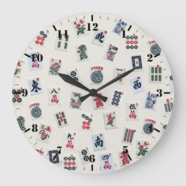 Reloj Redondo Grande Baldosas de símbolos del juego MahJongg