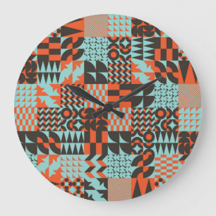 Reloj Redondo Grande Baldosas geométricas mosaicas, patrón elegante sin
