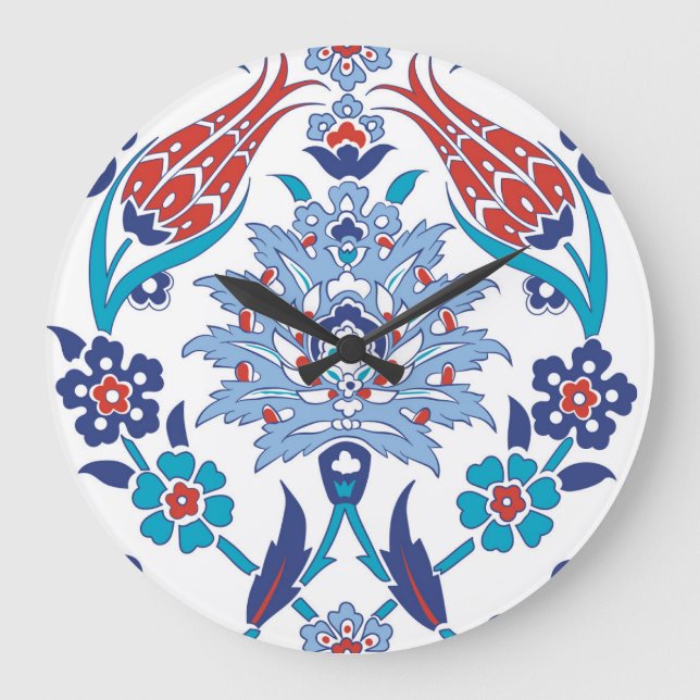 Reloj Redondo Grande Baldosas Iznik turcas: patrón vintage. (Anverso)